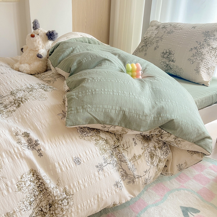 91家纺网 家纺一手货源 找家纺 安哆啦家纺 2024新款A类有氧泡泡纱云纱棉学生季宿舍床三四件套 山水间