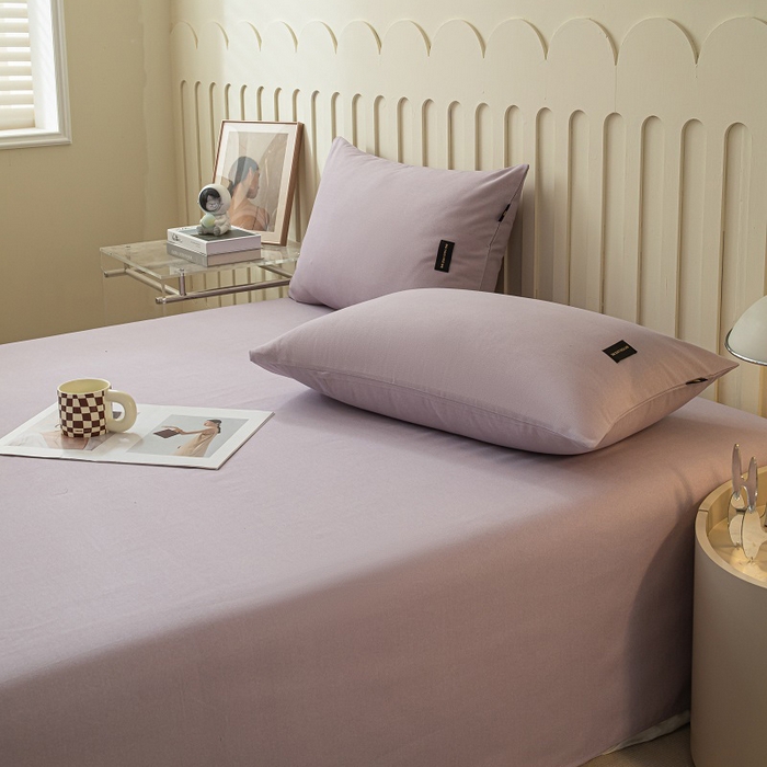 91家纺网 家纺一手货源 找家纺 涵宸家纺 2024新款原棉纯色织标磨毛单品及套件--床单 单床单-烟紫