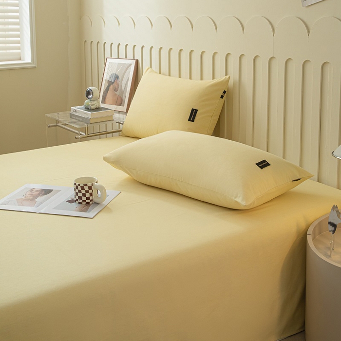 91家纺网 家纺一手货源 找家纺 涵宸家纺 2024新款原棉纯色织标磨毛单品及套件--床单 单床单-奶黄