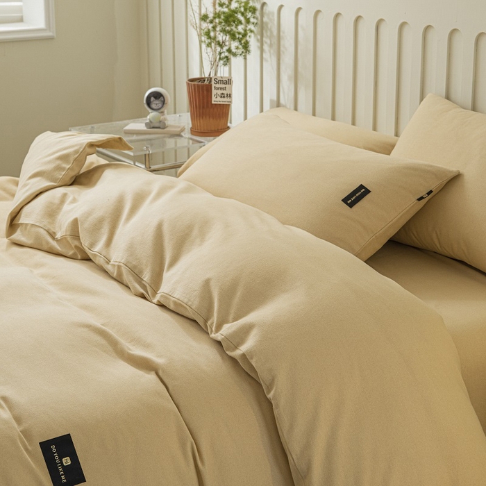 91家纺网 家纺一手货源 找家纺 涵宸家纺 2024新款原棉纯色织标磨毛单品及套件--被套 奶咖