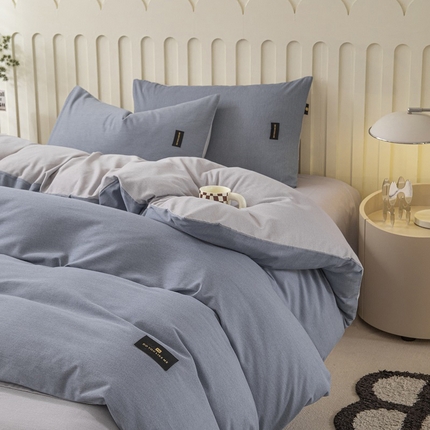 91家纺网 家纺一手货源 找家纺 涵宸家纺 2024新款原棉纯色织标磨毛单品及套件--被套 丈兰+浅灰