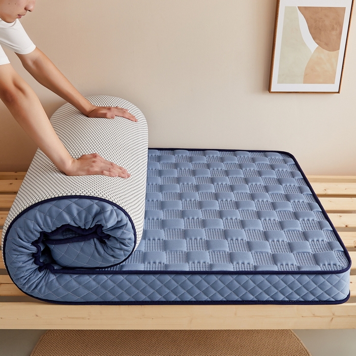91家纺网 家纺一手货源 找家纺 卡派  2024学生宿舍单人布拉格乳胶记忆棉立体加厚床垫 蓝灰