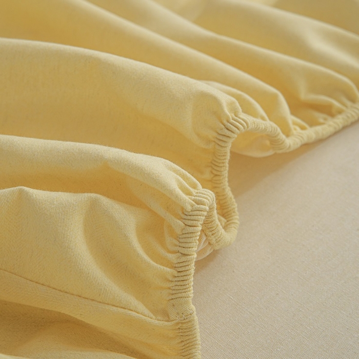 91家纺网 家纺一手货源 找家纺 涵宸家纺 2024新款原棉纯色织标磨毛单品及套件--床笠 单床笠-奶黄