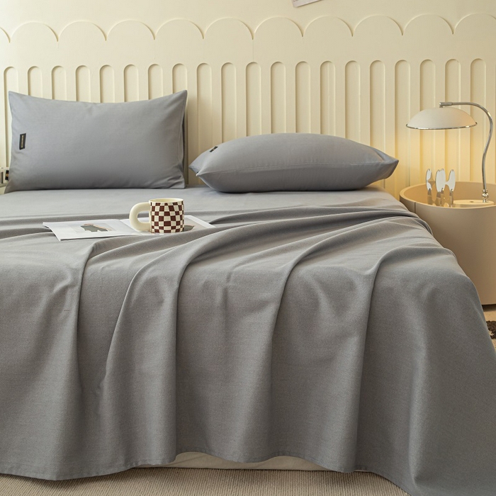 91家纺网 家纺一手货源 找家纺 涵宸家纺 2024新款原棉纯色织标磨毛单品及套件--床单 单床单-中灰