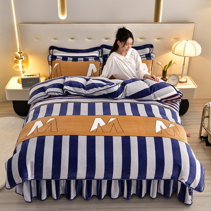 馨梦缘 2025新款小包边款牛奶绒8.5斤高克重牛奶绒金雕绒床裙款四件套 靓丽青春