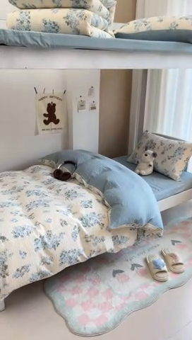 91家纺网 家纺一手货源 找家纺 安哆啦家纺 2024新款A类有氧泡泡纱云纱棉学生季宿舍床三四件套 绣球蓝