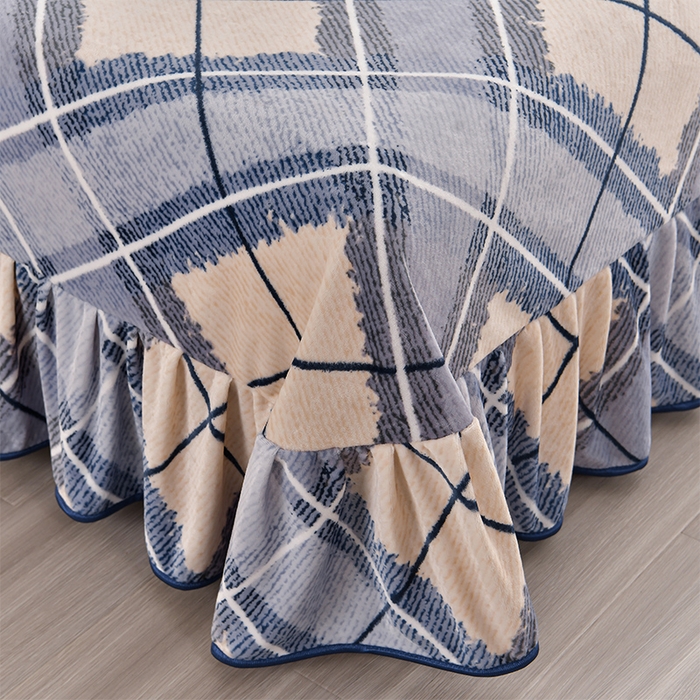 91家纺网 家纺一手货源 找家纺 馨梦缘 2025新款小包边款牛奶绒8.5斤高克重牛奶绒金雕绒床裙款四件套 英伦时尚