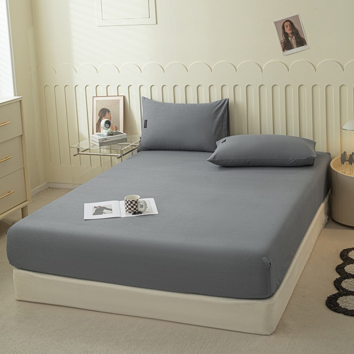 91家纺网 家纺一手货源 找家纺 涵宸家纺 2024新款原棉纯色织标磨毛单品及套件--床笠 单床笠-深灰