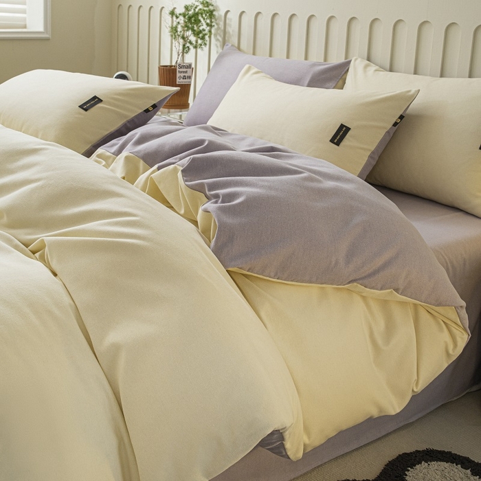 91家纺网 家纺一手货源 找家纺 涵宸家纺 2024新款原棉纯色织标磨毛单品及套件--被套 奶昔白+烟紫