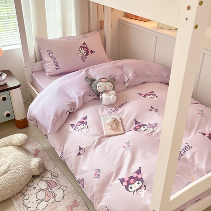 91家纺网 家纺一手货源 找家纺 桃子家居 2024新款三丽鸥授权纯棉少女印花系列学生三件套四件套 棉三丽鸥-蝴蝶库洛米