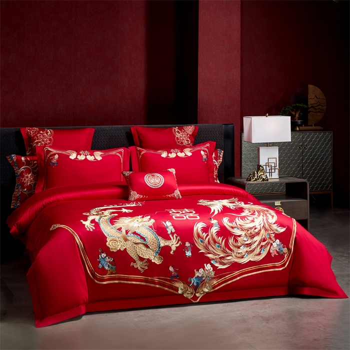 91家纺网 家纺一手货源 找家纺 宏羽纺家纺 2024新款13372纯棉婚庆套件系列 龙凤呈禧