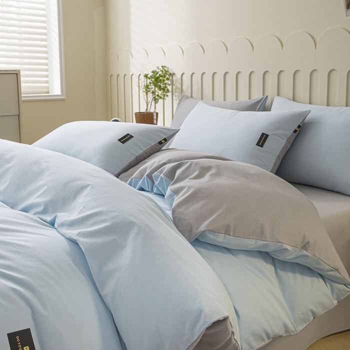 91家纺网 家纺一手货源 找家纺 涵宸家纺 2024新款原棉纯色织标磨毛单品及套件--被套 兰+浅灰