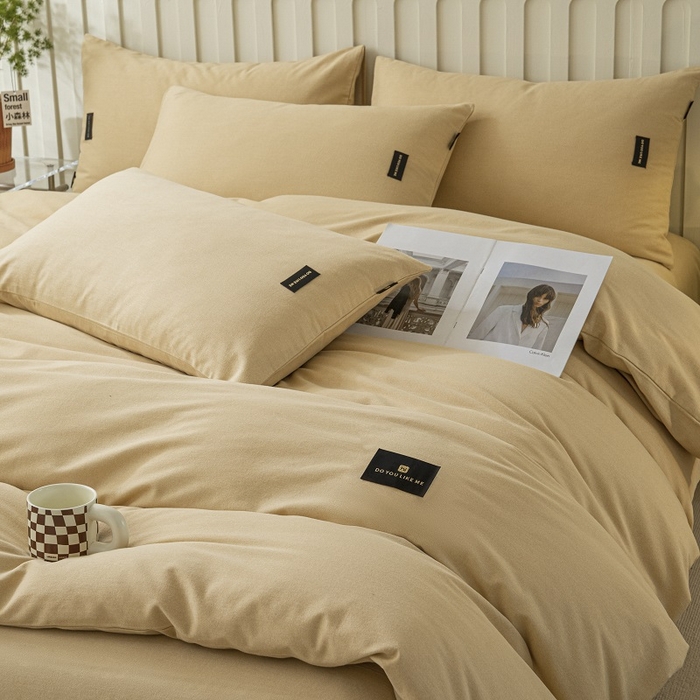 91家纺网 家纺一手货源 找家纺 涵宸家纺 2024新款原棉纯色织标磨毛单品及套件--被套 奶咖