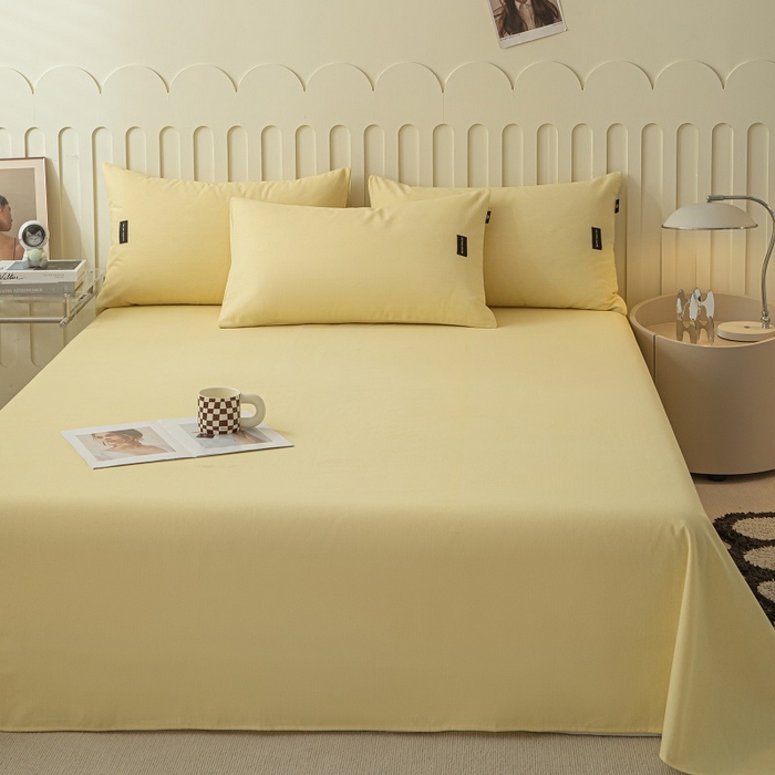 91家纺网 家纺一手货源 找家纺 涵宸家纺 2024新款原棉纯色织标磨毛单品及套件--床单 单床单-奶黄