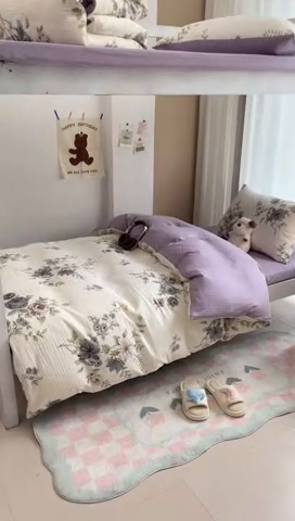 91家纺网 家纺一手货源 找家纺 安哆啦家纺 2024新款A类有氧泡泡纱云纱棉学生季宿舍床三四件套 法式花朵