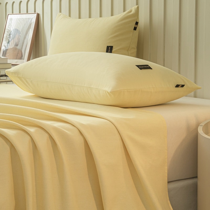 91家纺网 家纺一手货源 找家纺 涵宸家纺 2024新款原棉纯色织标磨毛单品及套件--枕套 单枕套-奶黄