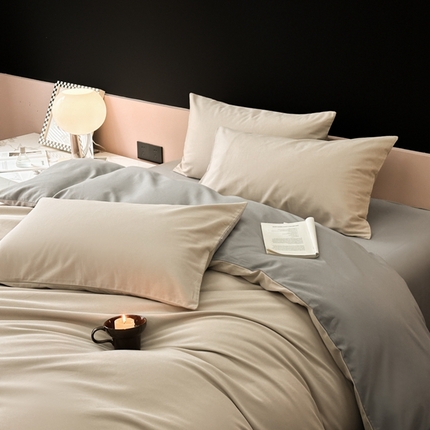 柠馨 2024新款全棉磨毛纯色四件套-赫尔墨斯系列 4雅灰+高级灰