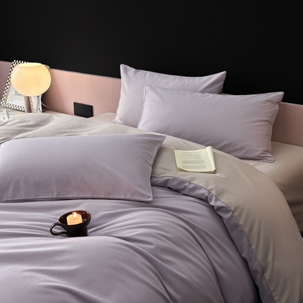 柠馨 2024新款全棉磨毛纯色四件套-赫尔墨斯系列 5罗曼紫+雅灰