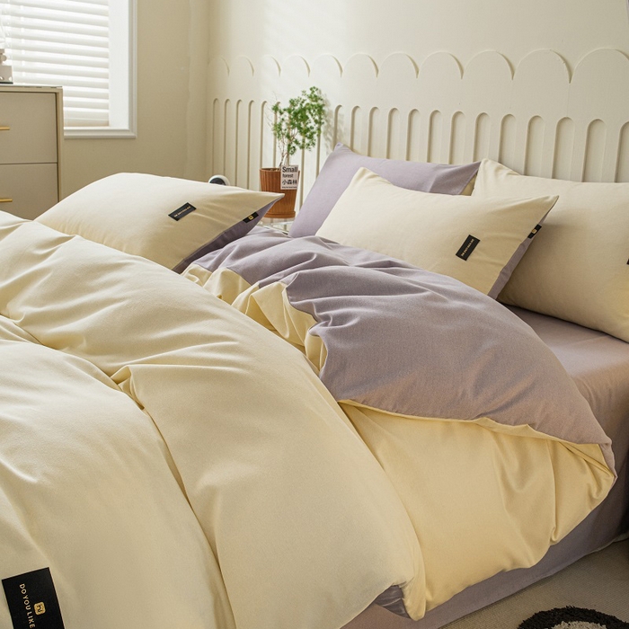 91家纺网 家纺一手货源 找家纺 涵宸家纺 2024新款原棉纯色织标磨毛单品及套件--被套 奶昔白+烟紫