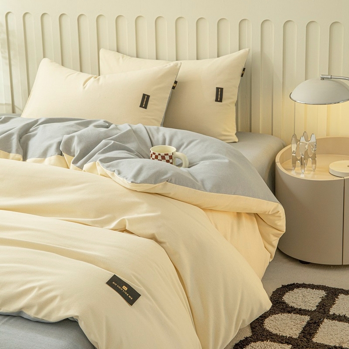 91家纺网 家纺一手货源 找家纺 涵宸家纺 2024新款原棉纯色织标磨毛单品及套件--被套 奶昔白+浅灰