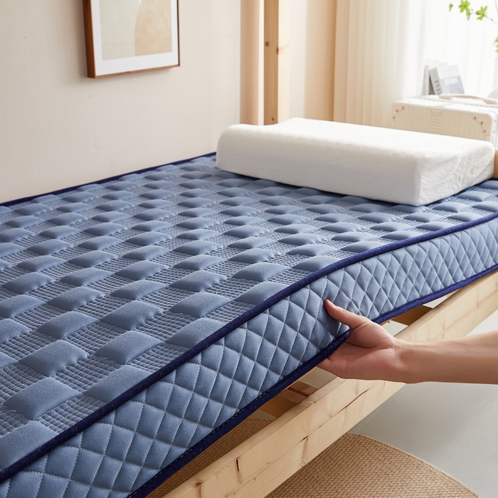 91家纺网 家纺一手货源 找家纺 卡派  2024学生宿舍单人布拉格乳胶记忆棉立体加厚床垫 蓝灰