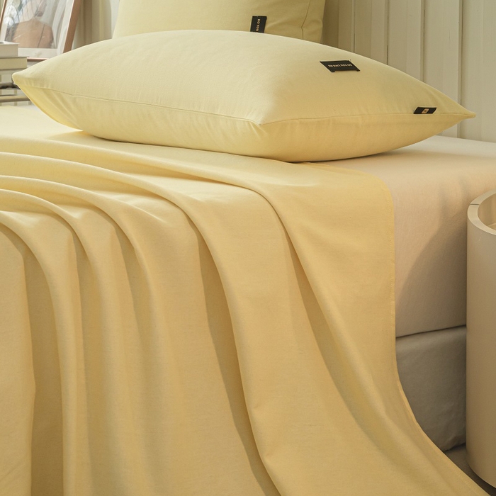 91家纺网 家纺一手货源 找家纺 涵宸家纺 2024新款原棉纯色织标磨毛单品及套件--床单 单床单-奶黄