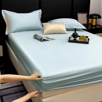漫时光 2025新款60s全棉贡缎单床笠和单枕套 烟雨蓝