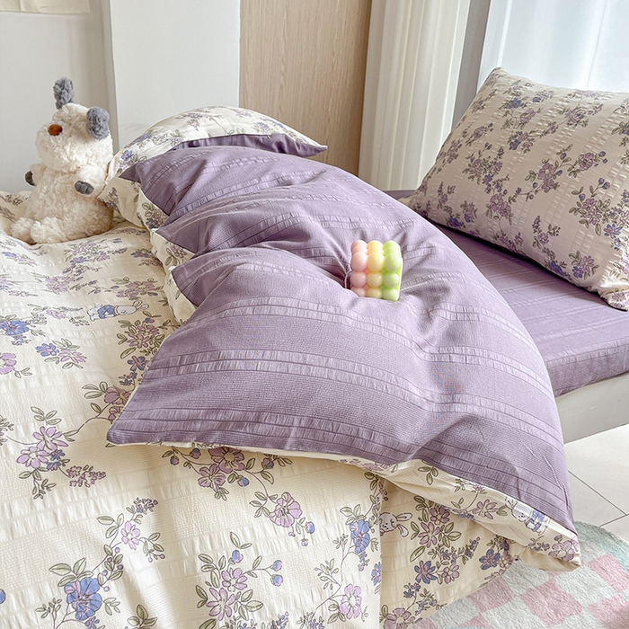 91家纺网 家纺一手货源 找家纺 安哆啦家纺 2024新款A类有氧泡泡纱云纱棉学生季宿舍床三四件套 花园兔