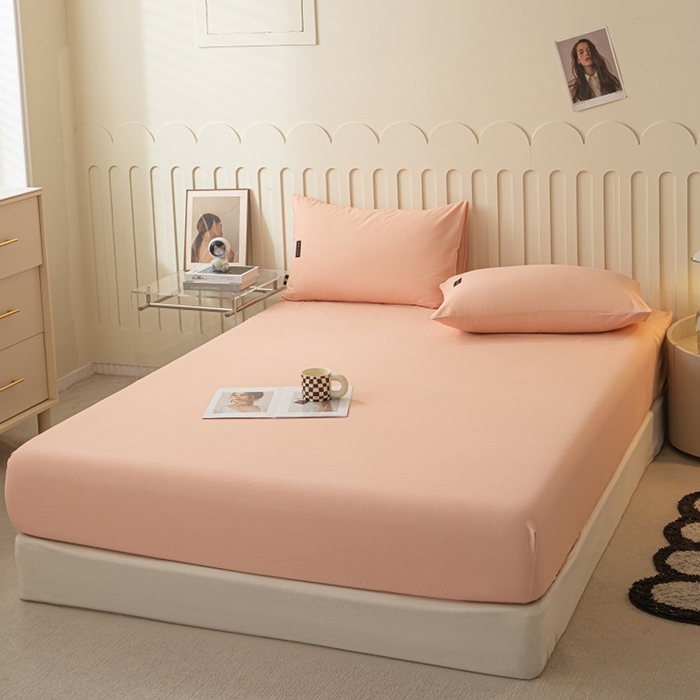 91家纺网 家纺一手货源 找家纺 涵宸家纺 2024新款原棉纯色织标磨毛单品及套件--床笠 单床笠-钻粉