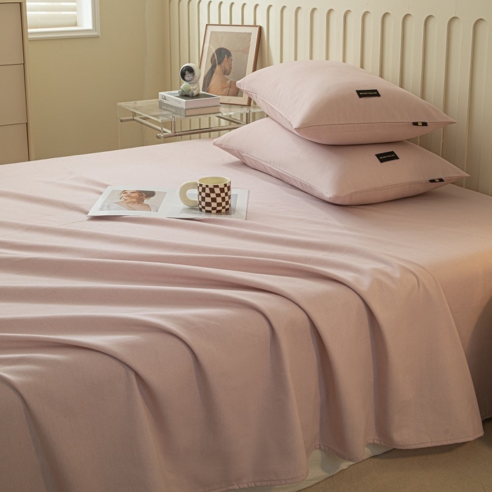 91家纺网 家纺一手货源 找家纺 涵宸家纺 2024新款原棉纯色织标磨毛单品及套件--床单 单床单-浅紫