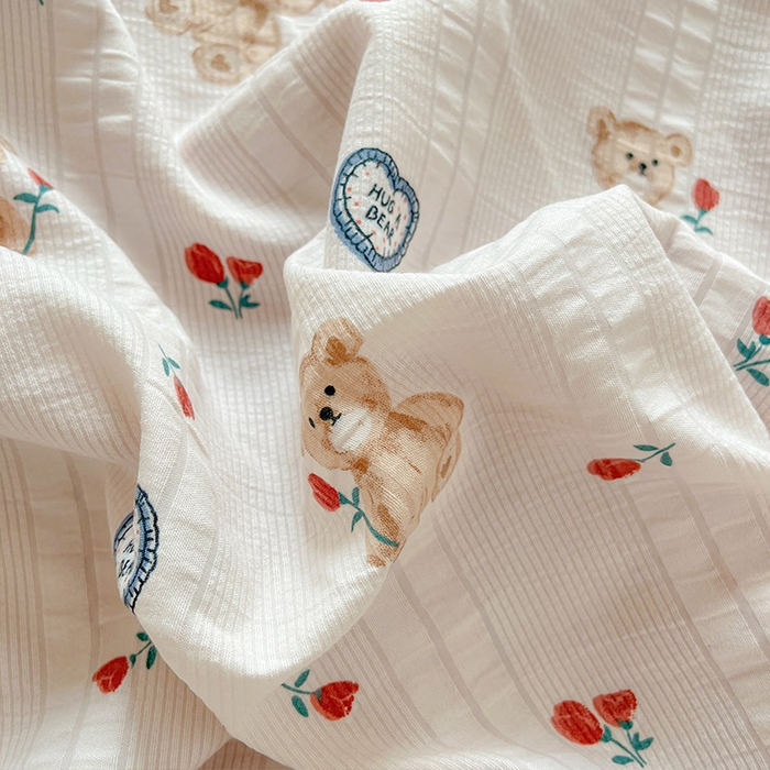 91家纺网 家纺一手货源 找家纺 安哆啦家纺 2024新款A类有氧泡泡纱云纱棉学生季宿舍床三四件套 采花熊