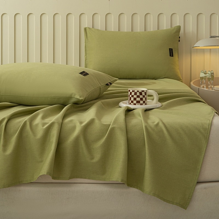 91家纺网 家纺一手货源 找家纺 涵宸家纺 2024新款原棉纯色织标磨毛单品及套件--床单 单床单-草绿