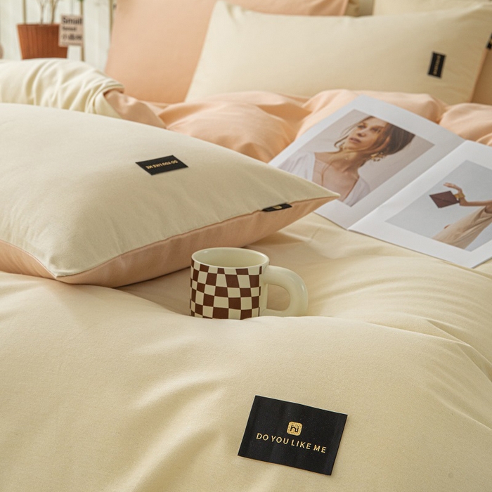 91家纺网 家纺一手货源 找家纺 涵宸家纺 2024新款原棉纯色织标磨毛单品及套件--四件套 奶昔白+粉