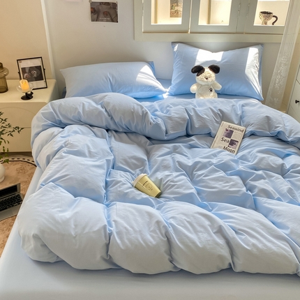 91家纺网 家纺一手货源 找家纺 （总）繁花 2024新款纯色水洗棉素色四件套