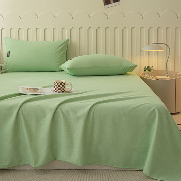 91家纺网 家纺一手货源 找家纺 涵宸家纺 2024新款原棉纯色织标磨毛单品及套件--床单 单床单-豆绿
