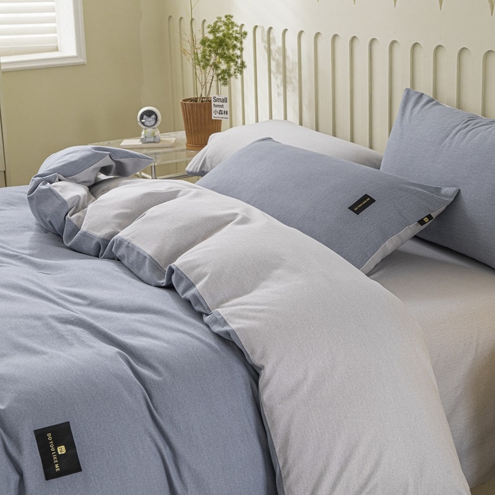 91家纺网 家纺一手货源 找家纺 涵宸家纺 2024新款原棉纯色织标磨毛单品及套件--被套 丈兰+浅灰