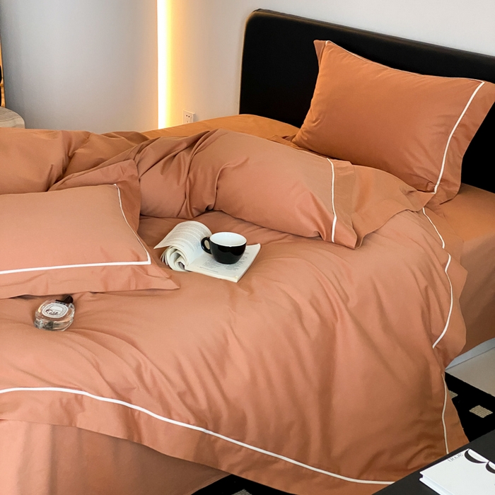 91家纺网 家纺一手货源 找家纺 云栖家居 2024A类全棉磨毛静谧系列四件套 静谧-赤缇