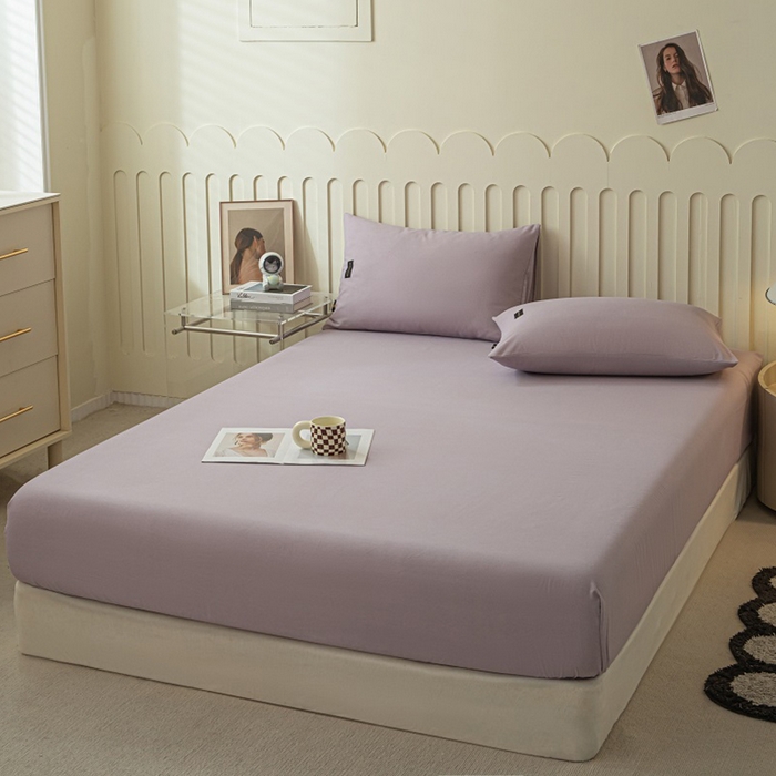 91家纺网 家纺一手货源 找家纺 涵宸家纺 2024新款原棉纯色织标磨毛单品及套件--床笠 单床笠-烟紫