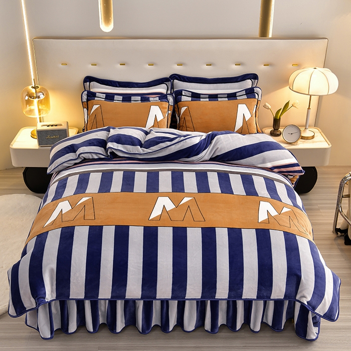 91家纺网 家纺一手货源 找家纺 馨梦缘 2025新款小包边款牛奶绒8.5斤高克重牛奶绒金雕绒床裙款四件套 靓丽青春