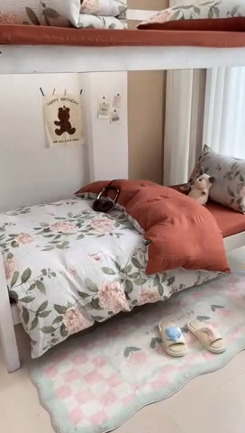 91家纺网 家纺一手货源 找家纺 安哆啦家纺 2024新款A类有氧泡泡纱云纱棉学生季宿舍床三四件套 花烂漫