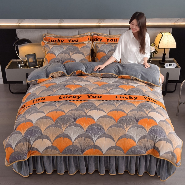 91家纺网 家纺一手货源 找家纺 锦铭源2025年7斤加厚印花牛奶绒四件套水晶法莱金貂绒床裙款 金枝玉叶