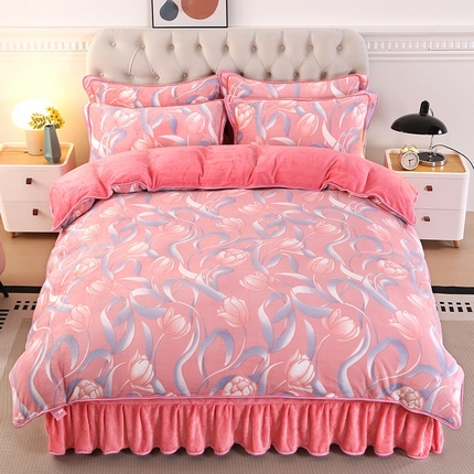 91家纺网 家纺一手货源 找家纺 莱凯家纺 2025新款牛奶绒单被套 郁金香粉