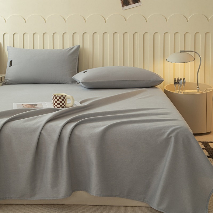 91家纺网 家纺一手货源 找家纺 涵宸家纺 2024新款原棉纯色织标磨毛单品及套件--床单 单床单-浅灰