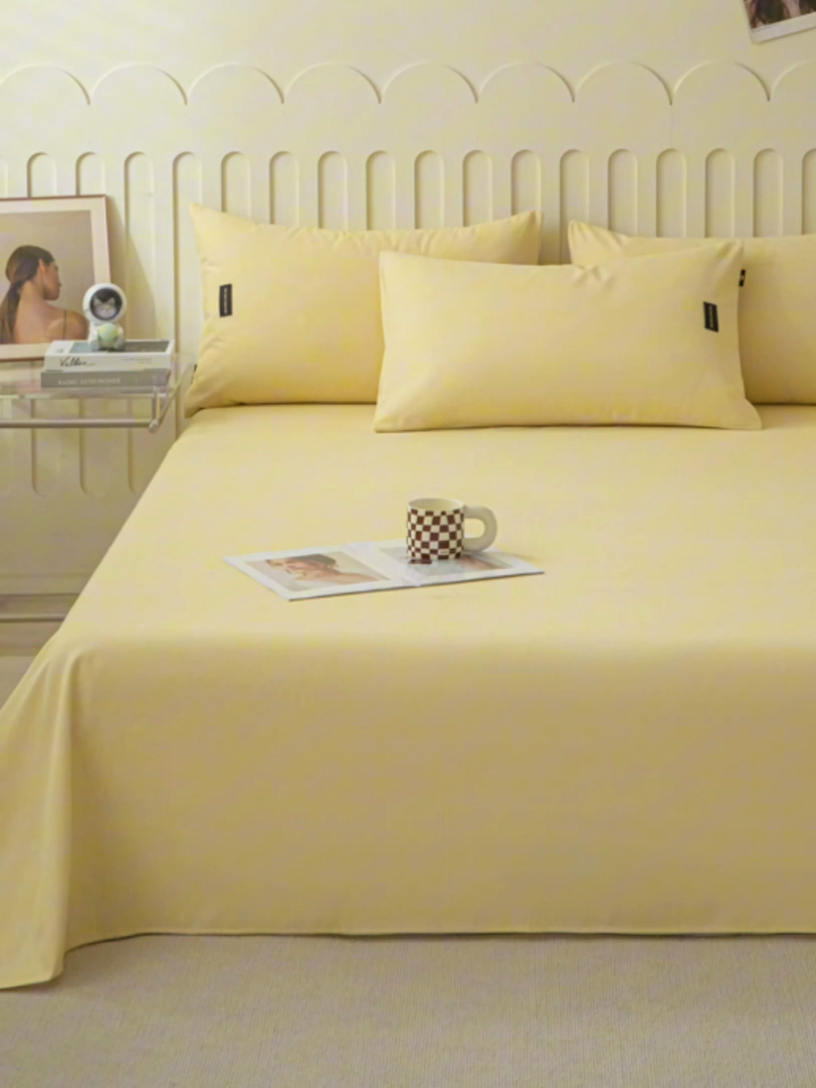 91家纺网 家纺一手货源 找家纺 涵宸家纺 2024新款原棉纯色织标磨毛单品及套件--床单 单床单-奶黄