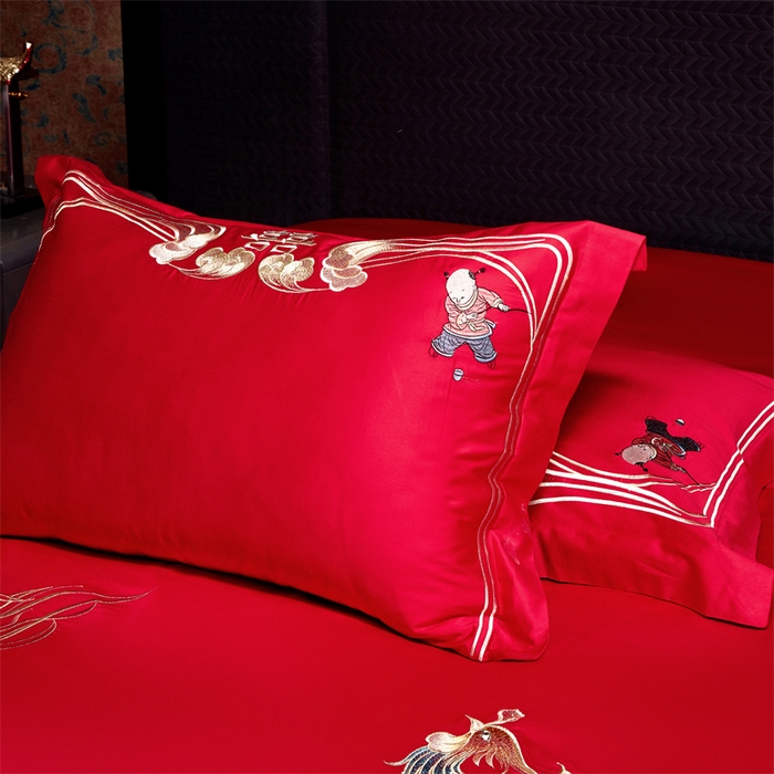 91家纺网 家纺一手货源 找家纺 宏羽纺家纺 2024新款13372纯棉婚庆套件系列 龙凤呈禧