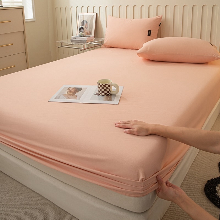 91家纺网 家纺一手货源 找家纺 涵宸家纺 2024新款原棉纯色织标磨毛单品及套件--床笠 单床笠-钻粉