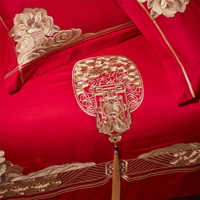 91家纺网 家纺一手货源 找家纺 宏羽纺家纺 2024新款高支高密纯棉提花婚庆套件系列（控价680） 盛世喜韵