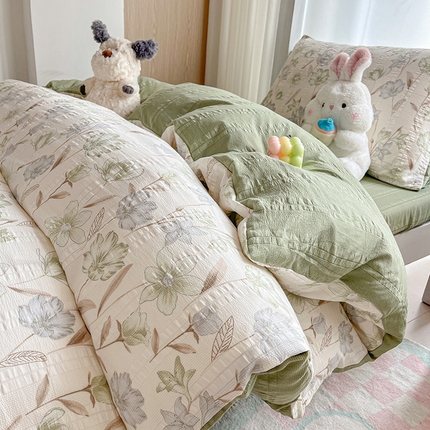 安哆啦家纺 2024新款A类有氧泡泡纱云纱棉学生季宿舍床三四件套 花韵