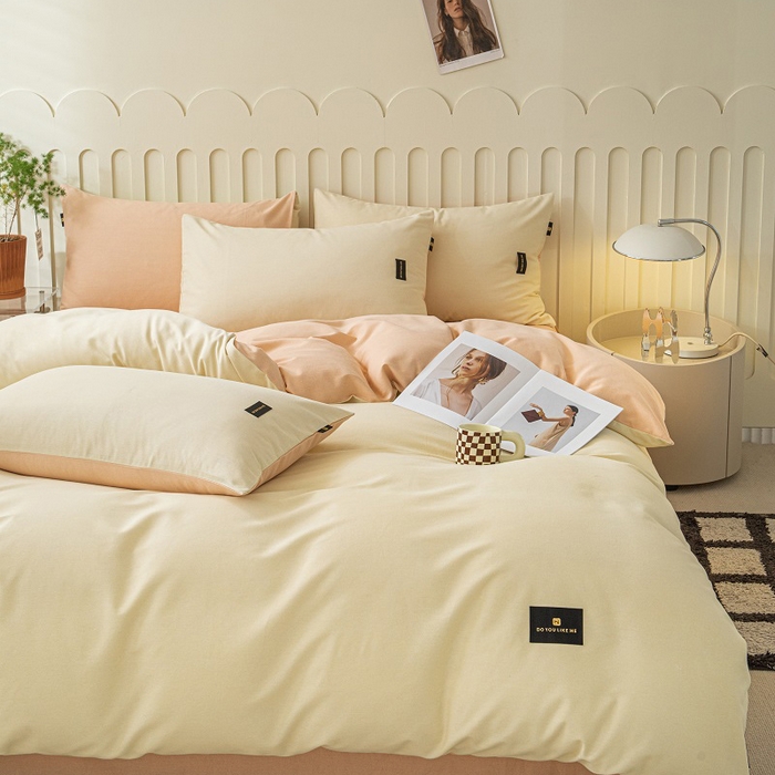 91家纺网 家纺一手货源 找家纺 涵宸家纺 2024新款原棉纯色织标磨毛单品及套件--被套 奶昔白+粉