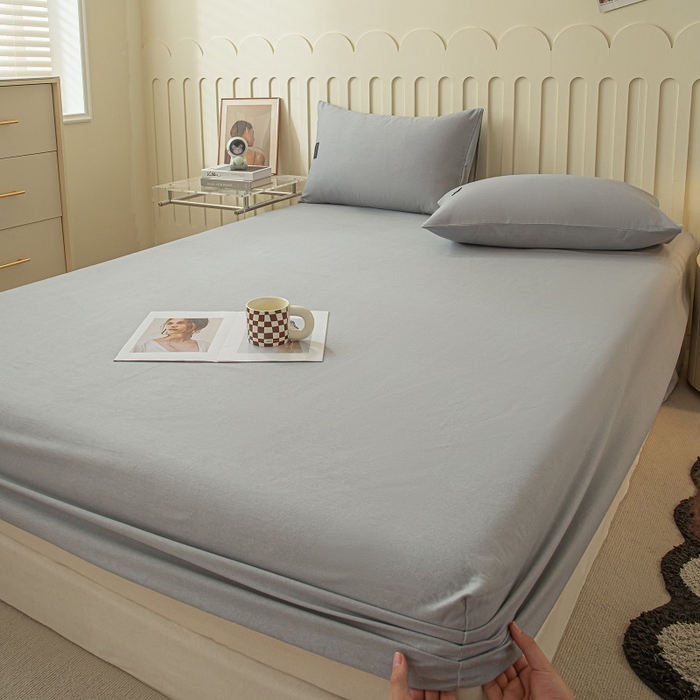 91家纺网 家纺一手货源 找家纺 涵宸家纺 2024新款原棉纯色织标磨毛单品及套件--床笠 单床笠-浅灰